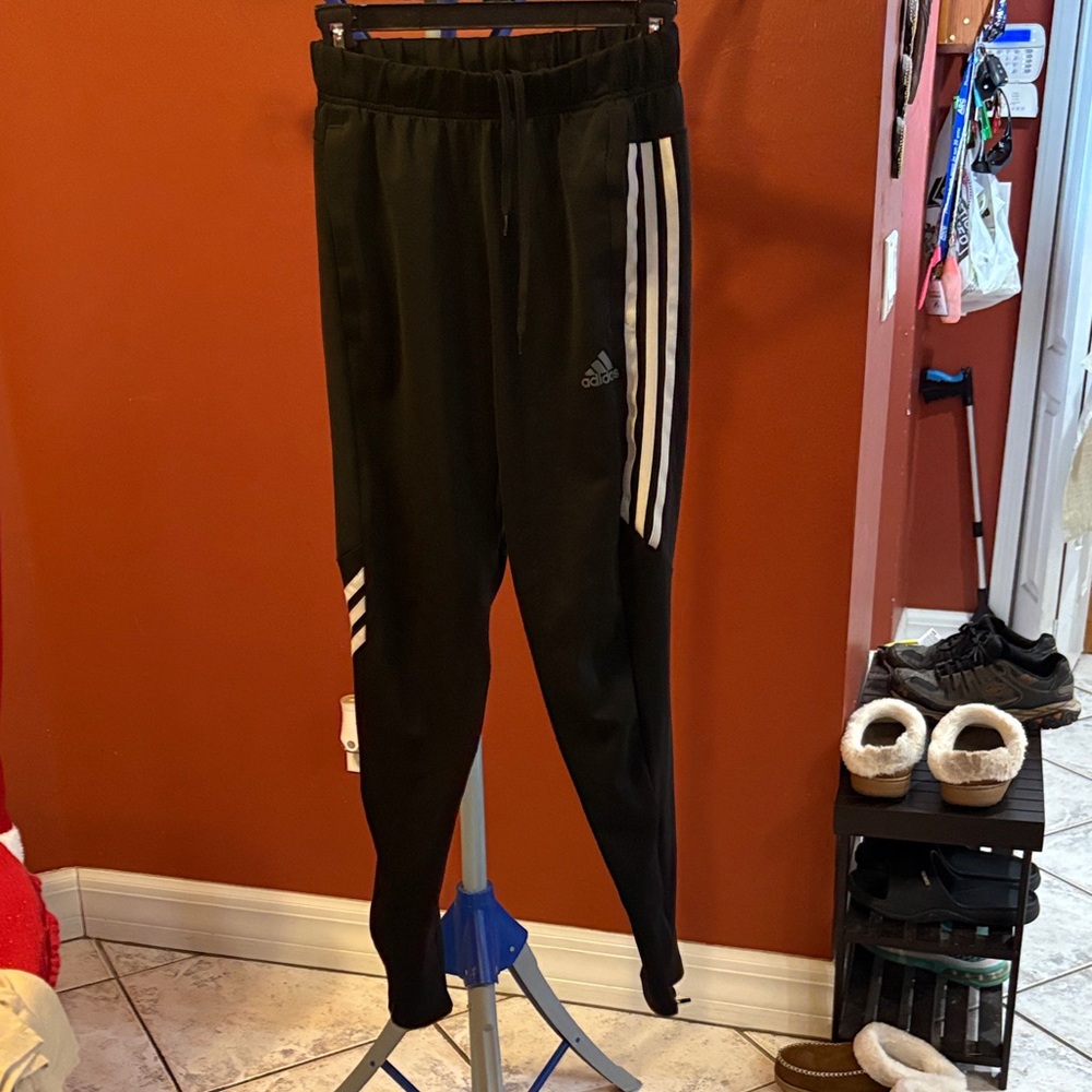 Adidas Black Running Pants with Gray Stripes